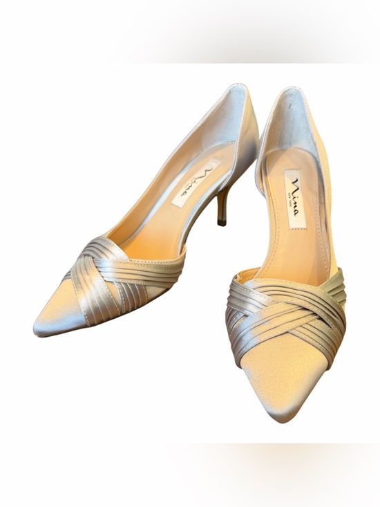 Nina Shoes - Nina light grey Satin Pointed Kitten Heel Pumps